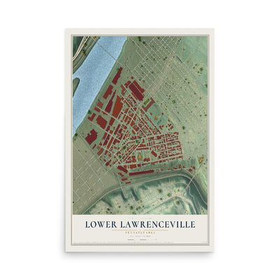 Map of Lower Lawrenceville, Pennsylvania, 12 x 18 inch unframed archival matte print