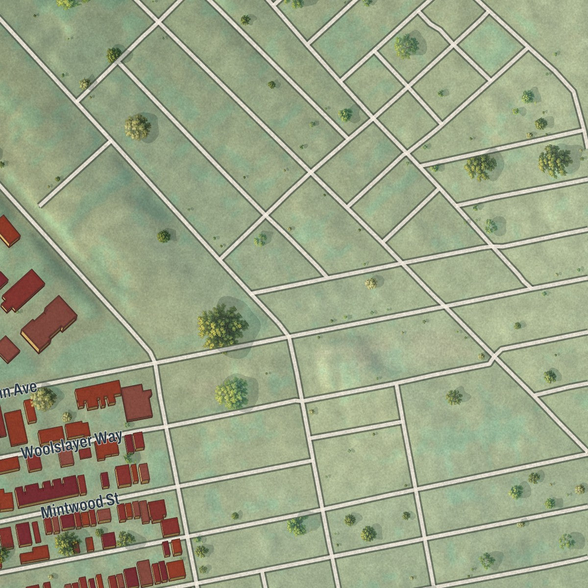 Second close-up of the map of Lower Lawrenceville, Pennsylvania print showing more streets and buildings