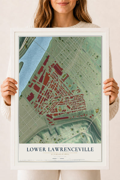 Map of Lower Lawrenceville, Pennsylvania, 18 x 24 inch print in a white wood frame