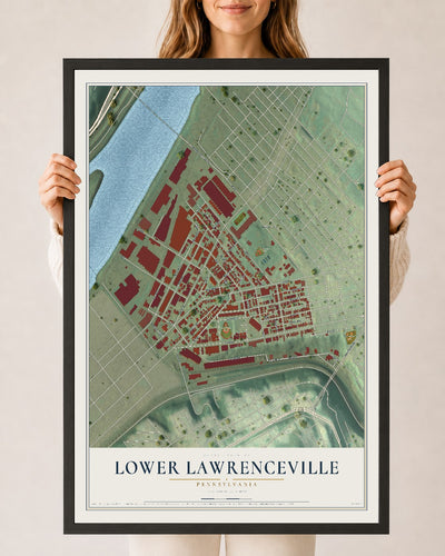 Map of Lower Lawrenceville, Pennsylvania, 24 x 36 inch print in a black wood frame