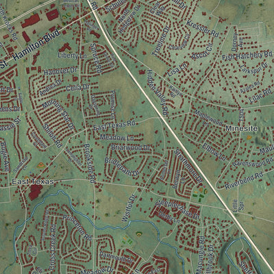 Close-up of the map of Lower Macungie, Pennsylvania print showing street and building detail