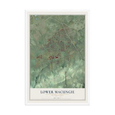 Map of Lower Macungie, Pennsylvania, 12 x 18 inch print in a white wood frame
