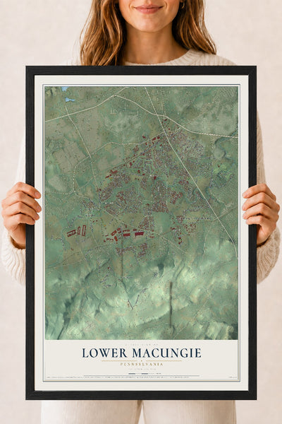 Map of Lower Macungie, Pennsylvania, 18 x 24 inch print in a black wood frame