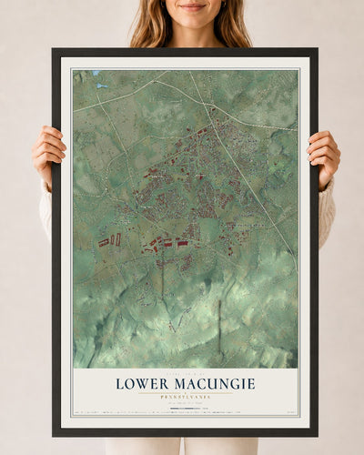 Map of Lower Macungie, Pennsylvania, 24 x 36 inch print in a black wood frame