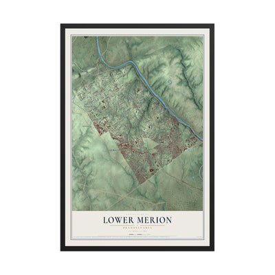 Map of Lower Merion, Pennsylvania, 12 x 18 inch print in a black wood frame