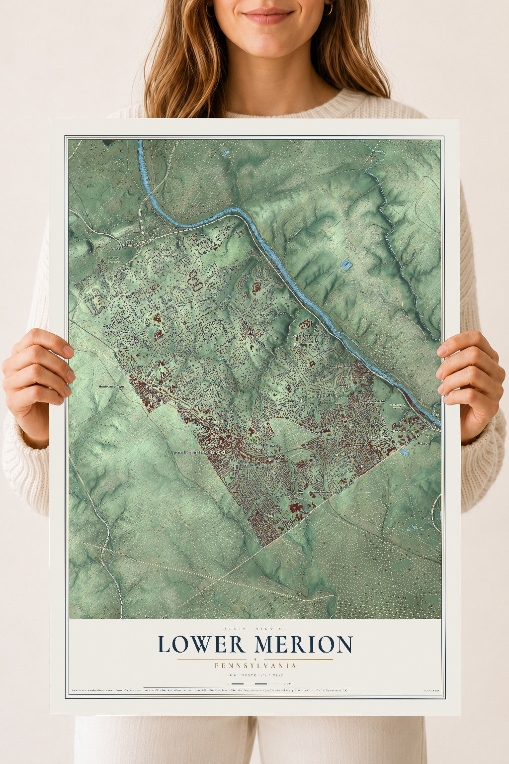 Map of Lower Merion, Pennsylvania, 18 x 24 inch unframed archival matte print
