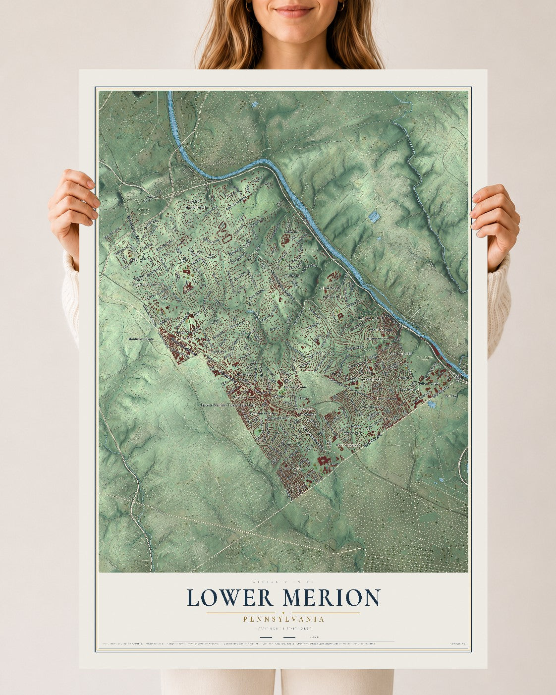 Map of Lower Merion, Pennsylvania, 24 x 36 inch unframed archival matte print