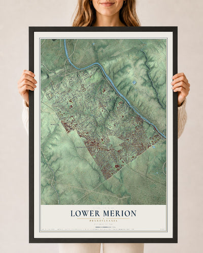 Map of Lower Merion, Pennsylvania, 24 x 36 inch print in a black wood frame