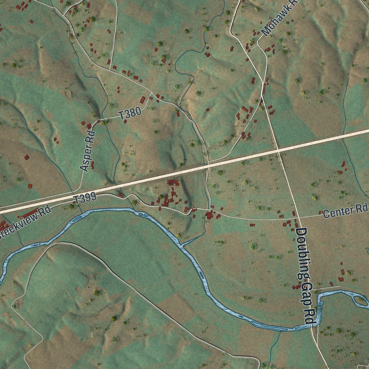 Close-up of the map of Lower Mifflin, Pennsylvania print showing street and building detail