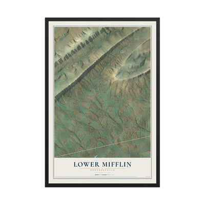 Map of Lower Mifflin, Pennsylvania, 12 x 18 inch print in a black wood frame