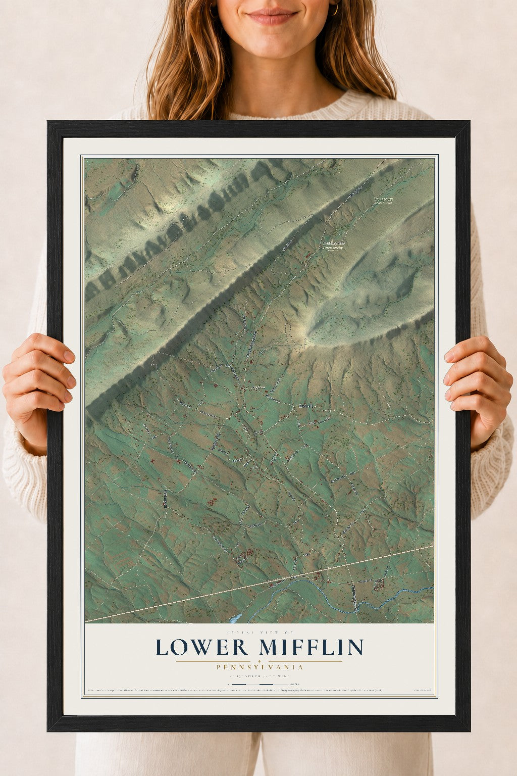 Map of Lower Mifflin, Pennsylvania, 18 x 24 inch print in a black wood frame