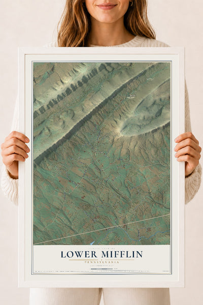 Map of Lower Mifflin, Pennsylvania, 18 x 24 inch print in a white wood frame
