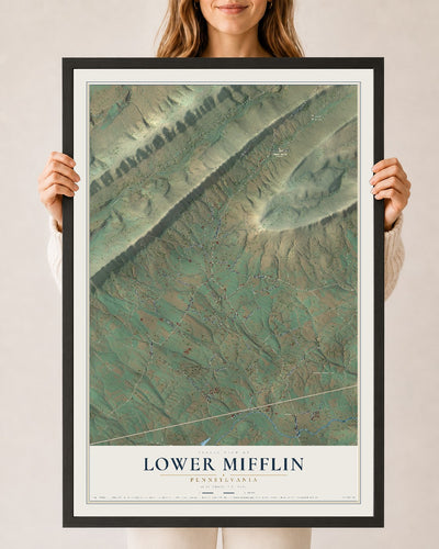 Map of Lower Mifflin, Pennsylvania, 24 x 36 inch print in a black wood frame