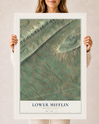 Map of Lower Mifflin, Pennsylvania, 24 x 36 inch print in a white wood frame