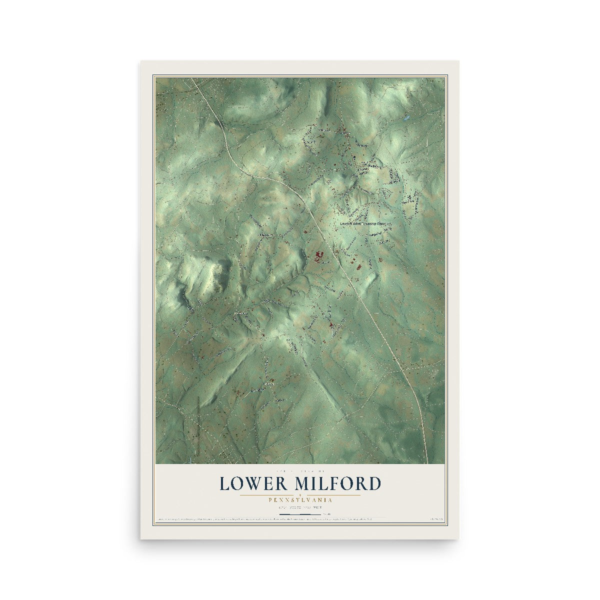 Map of Lower Milford, Pennsylvania, 12 x 18 inch unframed archival matte print
