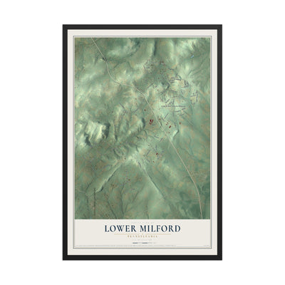 Map of Lower Milford, Pennsylvania, 12 x 18 inch print in a black wood frame