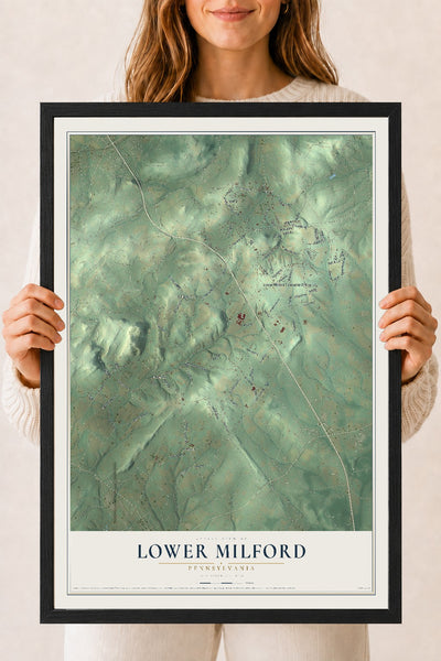 Map of Lower Milford, Pennsylvania, 18 x 24 inch print in a black wood frame