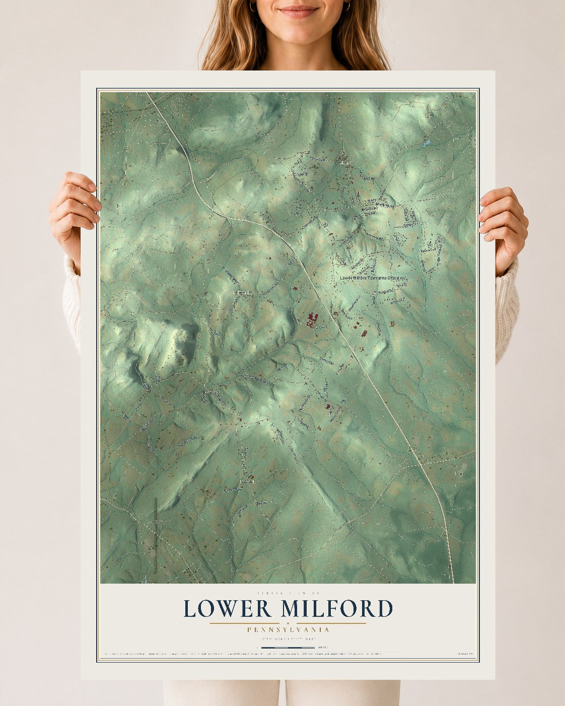 Map of Lower Milford, Pennsylvania, 24 x 36 inch unframed archival matte print