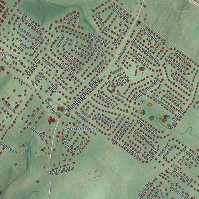Close-up of the map of Lower Moreland, Pennsylvania print showing street and building detail