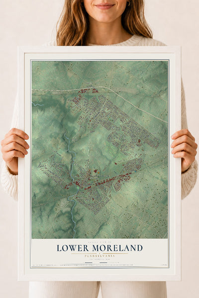Map of Lower Moreland, Pennsylvania, 18 x 24 inch print in a white wood frame