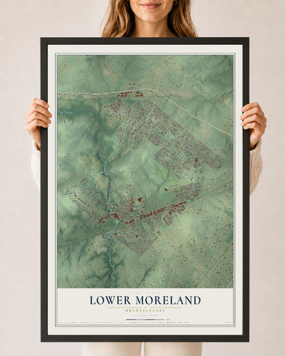 Map of Lower Moreland, Pennsylvania, 24 x 36 inch print in a black wood frame