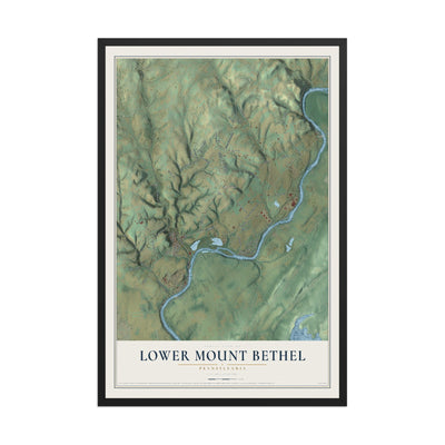 Map of Lower Mount Bethel, Pennsylvania, 12 x 18 inch print in a black wood frame