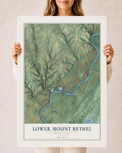 Map of Lower Mount Bethel, Pennsylvania, 24 x 36 inch print in a white wood frame