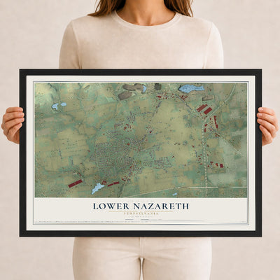 Map of Lower Nazareth, Pennsylvania, 12 x 18 inch print in a black wood frame