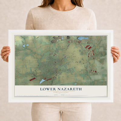Map of Lower Nazareth, Pennsylvania, 12 x 18 inch print in a white wood frame