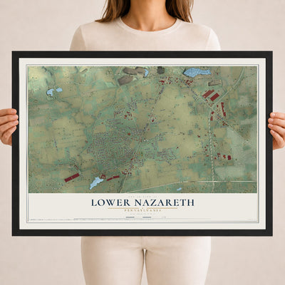 Map of Lower Nazareth, Pennsylvania, 18 x 24 inch print in a black wood frame