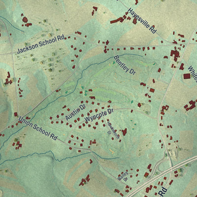 Close-up of the map of Lower Oxford, Pennsylvania print showing street and building detail