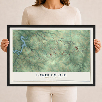 Map of Lower Oxford, Pennsylvania, 12 x 18 inch print in a black wood frame