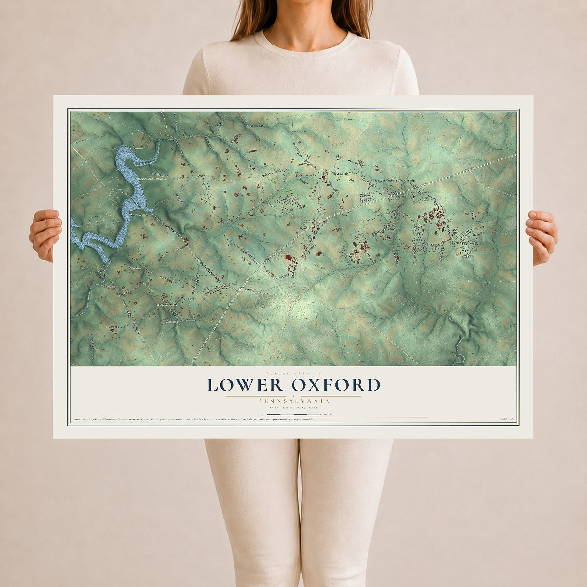 Map of Lower Oxford, Pennsylvania, 24 x 36 inch unframed archival matte print