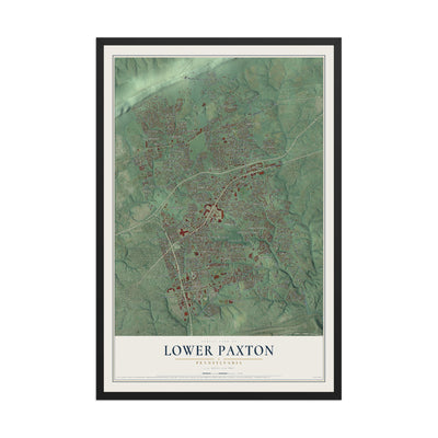 Map of Lower Paxton, Pennsylvania, 12 x 18 inch print in a black wood frame