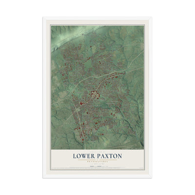 Map of Lower Paxton, Pennsylvania, 12 x 18 inch print in a white wood frame
