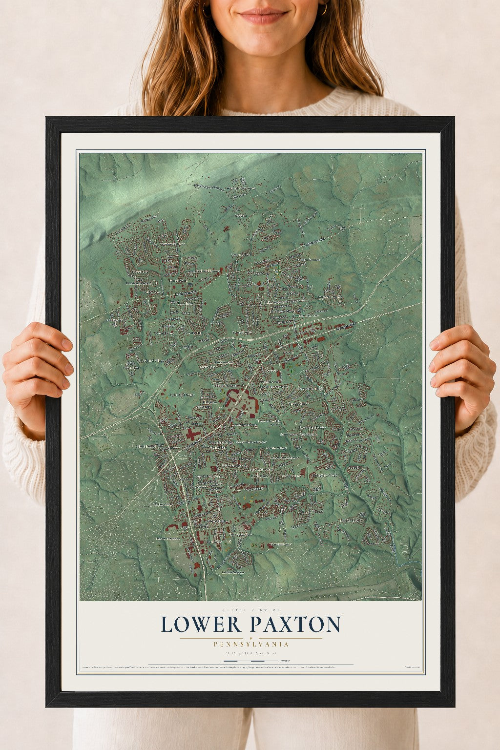 Map of Lower Paxton, Pennsylvania, 18 x 24 inch print in a black wood frame