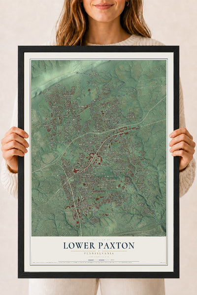 Map of Lower Paxton, Pennsylvania, 18 x 24 inch print in a black wood frame