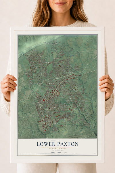 Map of Lower Paxton, Pennsylvania, 18 x 24 inch print in a white wood frame