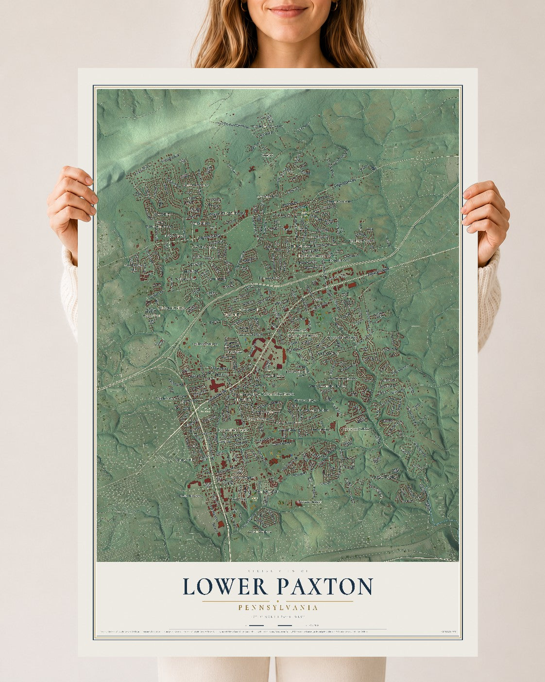 Map of Lower Paxton, Pennsylvania, 24 x 36 inch unframed archival matte print