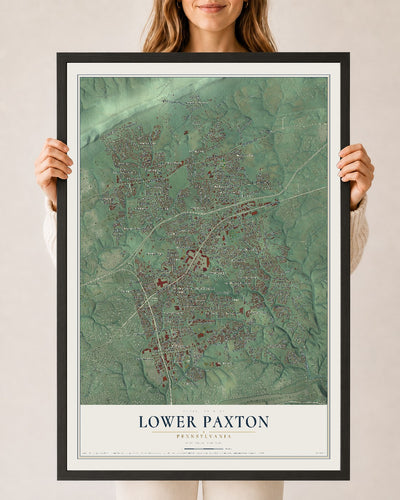 Map of Lower Paxton, Pennsylvania, 24 x 36 inch print in a black wood frame