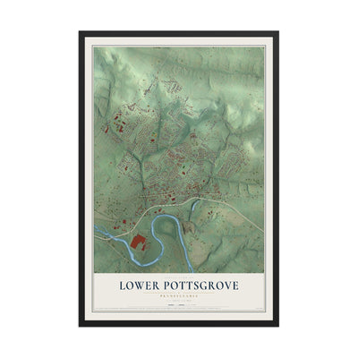 Map of Lower Pottsgrove, Pennsylvania, 12 x 18 inch print in a black wood frame