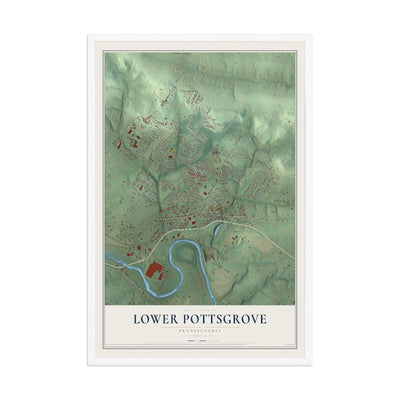 Map of Lower Pottsgrove, Pennsylvania, 12 x 18 inch print in a white wood frame