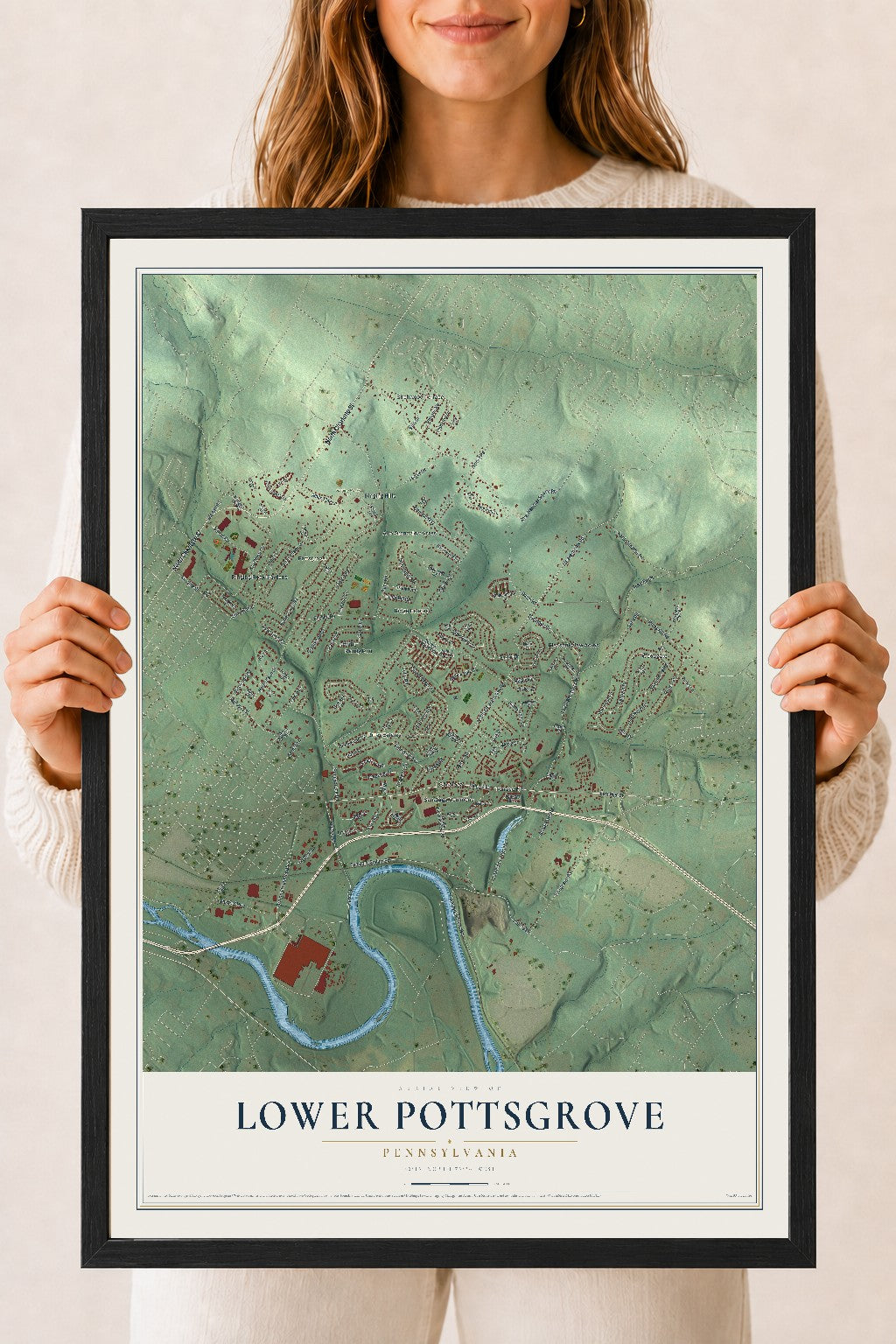 Map of Lower Pottsgrove, Pennsylvania, 18 x 24 inch print in a black wood frame