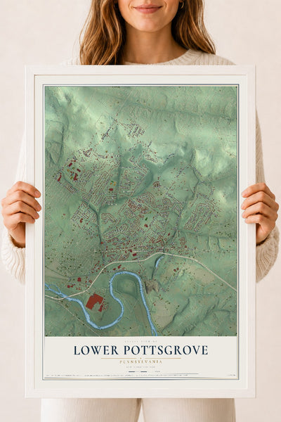 Map of Lower Pottsgrove, Pennsylvania, 18 x 24 inch print in a white wood frame