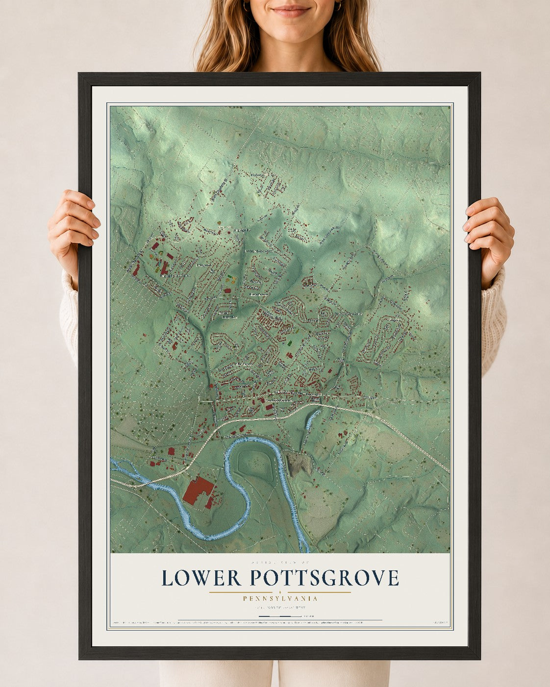 Map of Lower Pottsgrove, Pennsylvania, 24 x 36 inch print in a black wood frame