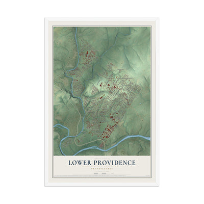 Map of Lower Providence, Pennsylvania, 12 x 18 inch print in a white wood frame