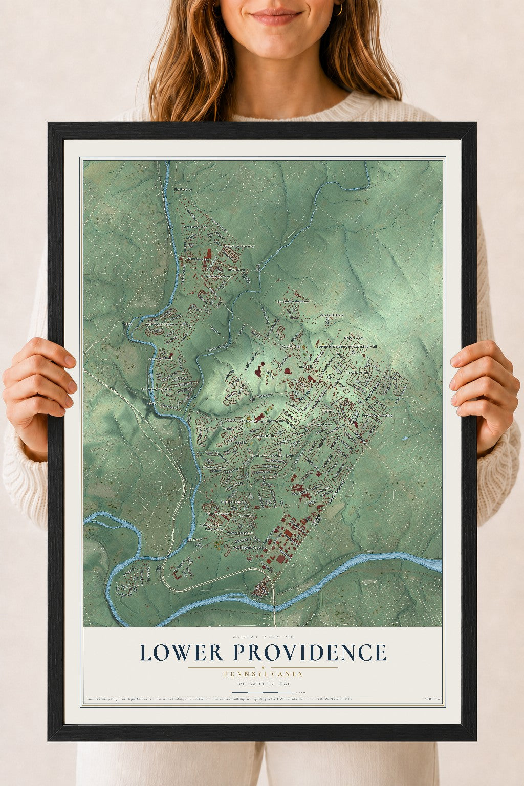 Map of Lower Providence, Pennsylvania, 18 x 24 inch print in a black wood frame