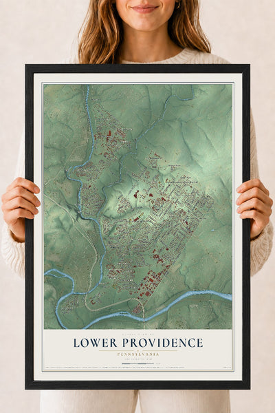 Map of Lower Providence, Pennsylvania, 18 x 24 inch print in a black wood frame