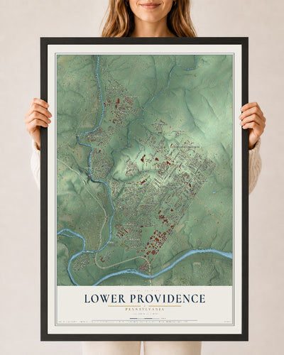 Map of Lower Providence, Pennsylvania, 24 x 36 inch print in a black wood frame