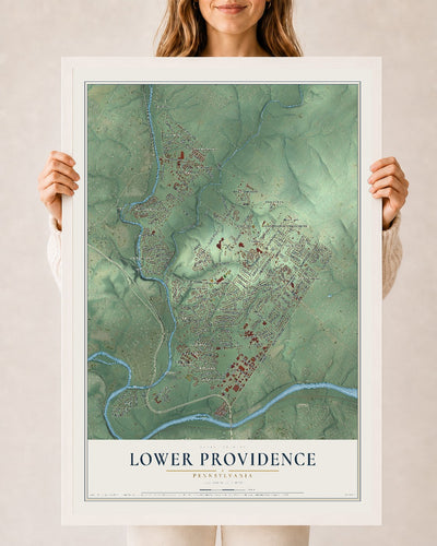 Map of Lower Providence, Pennsylvania, 24 x 36 inch print in a white wood frame